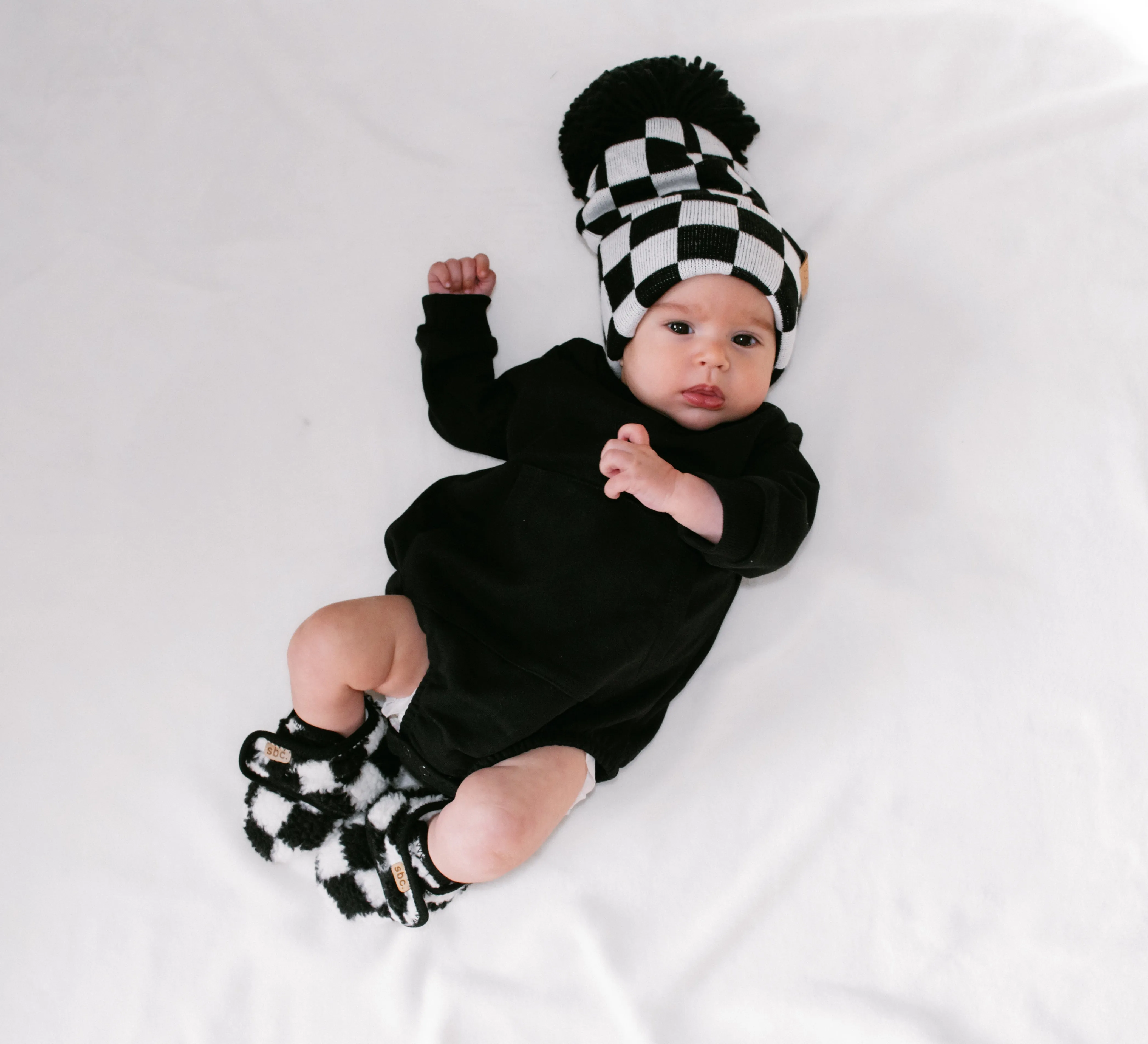 SHORE BABY Sherpa Bootie – Black + White Checkered | Shop Now