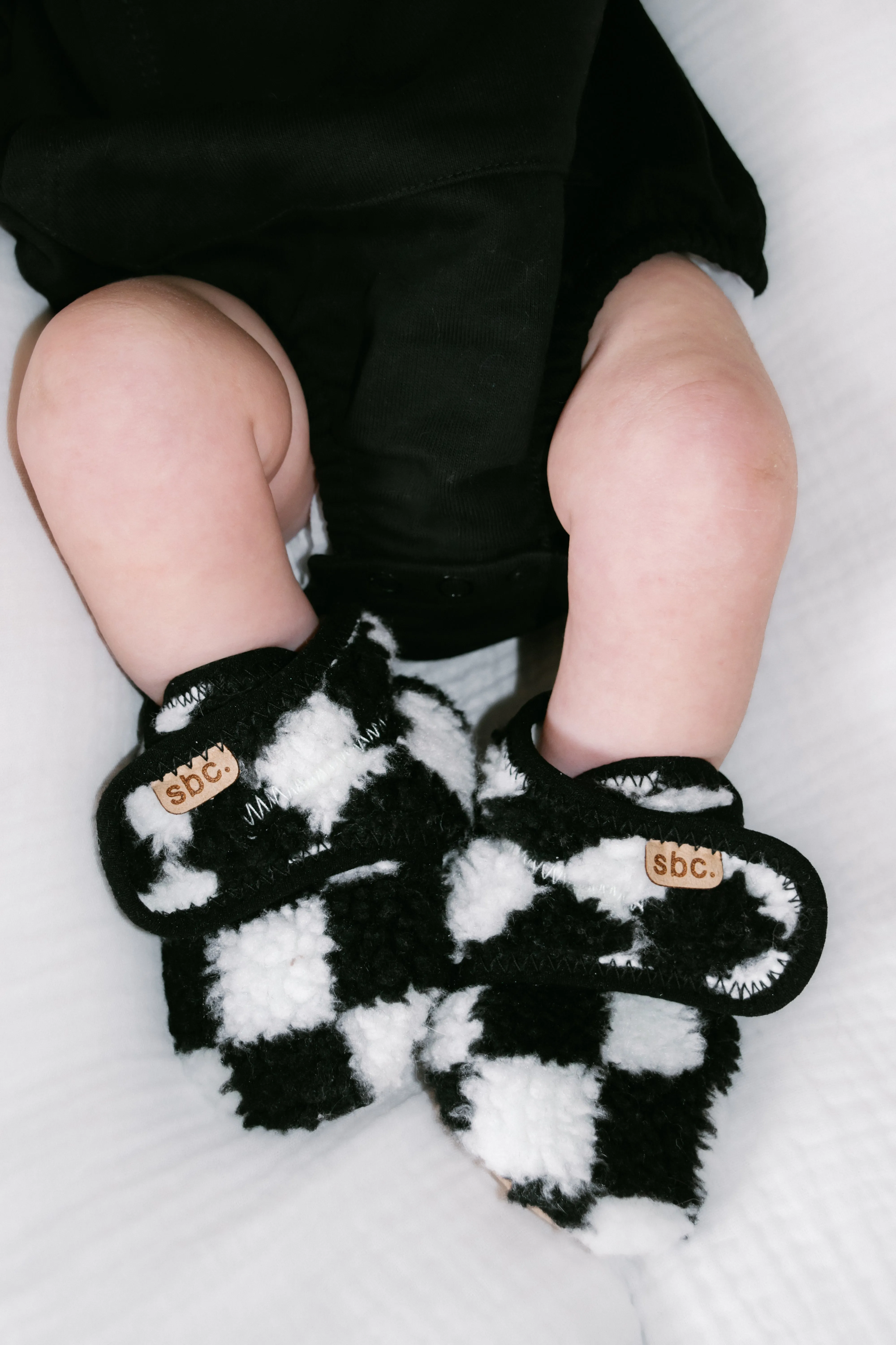 SHORE BABY Sherpa Bootie – Black + White Checkered | Shop Now