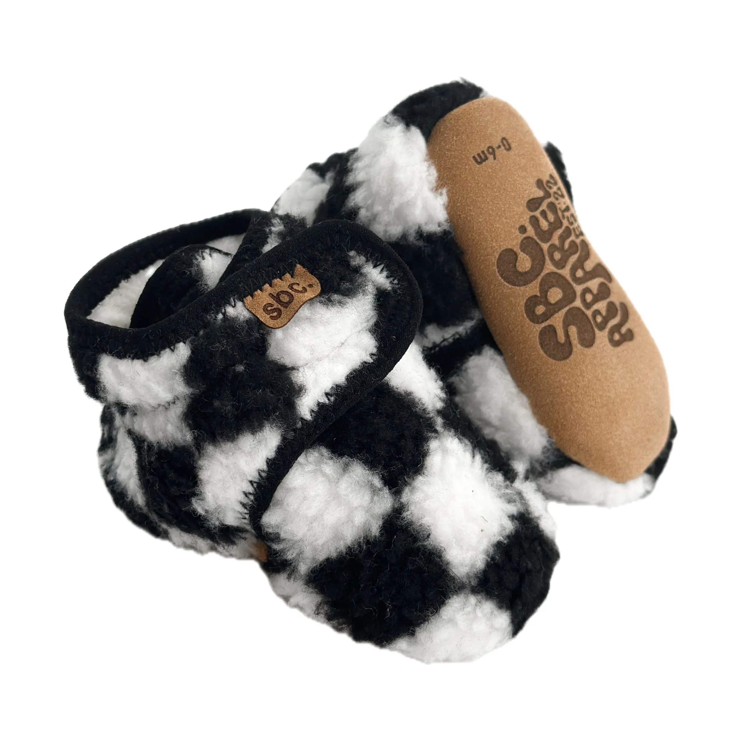 SHORE BABY Sherpa Bootie – Black + White Checkered | Shop Now