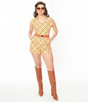 Smak Parlour 1970s Romper - Pumpkin Spice Gingham - Belted