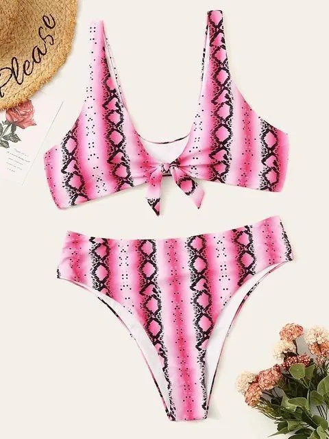 Snake Print High-Waisted Bikini Set