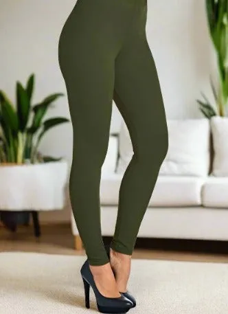 Solid Green Leggings for Women, Soft Yoga Pants, Sizes 0-18, No Roll Waist, Olive Green