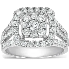 Square Framed Diamond Halo Engagement Ring - 10k White Gold - 1 3/8ct