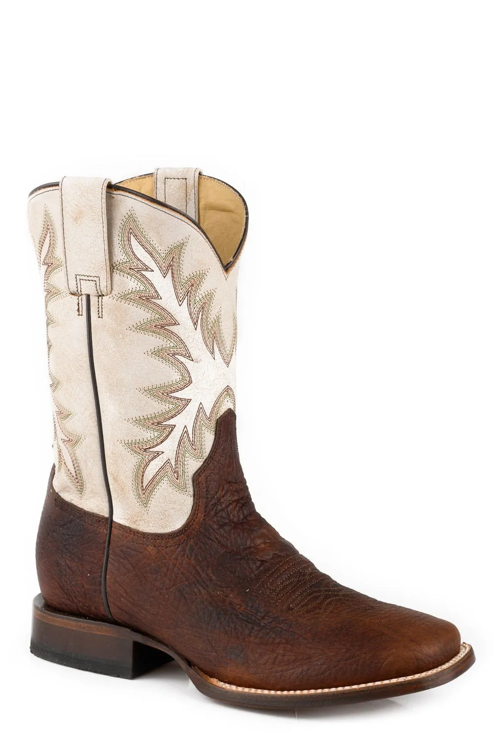 Stetson Cole Cognac Bison Leather Cowboy Boots for Men.