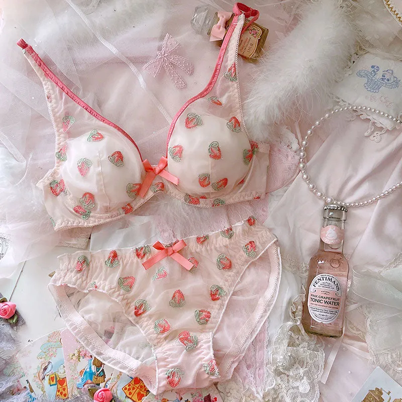 Strawberry Lingerie Set - Kawaii Girly Embellished Soft Delicate