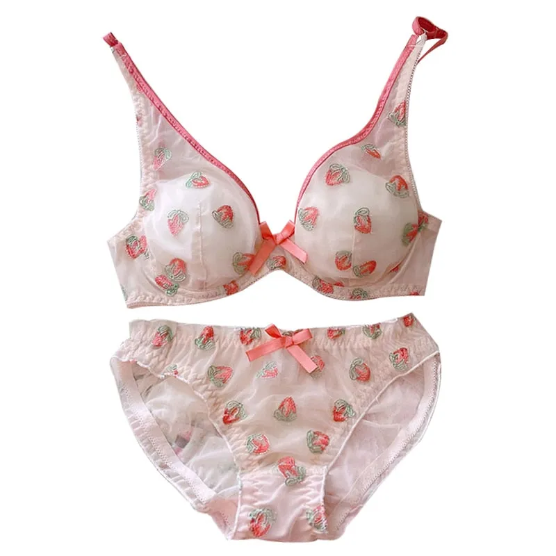 Strawberry Lingerie Set - Kawaii Girly Embellished Soft Delicate