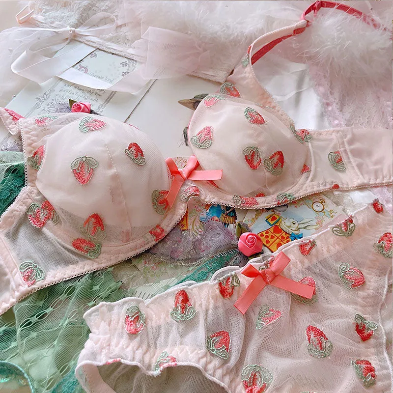 Strawberry Lingerie Set - Kawaii Girly Embellished Soft Delicate