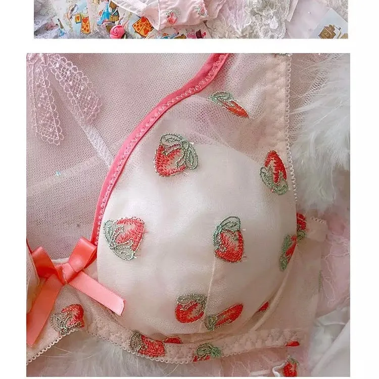 Strawberry Lingerie Set - Kawaii Girly Embellished Soft Delicate