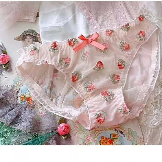 Strawberry Lingerie Set - Kawaii Girly Embellished Soft Delicate