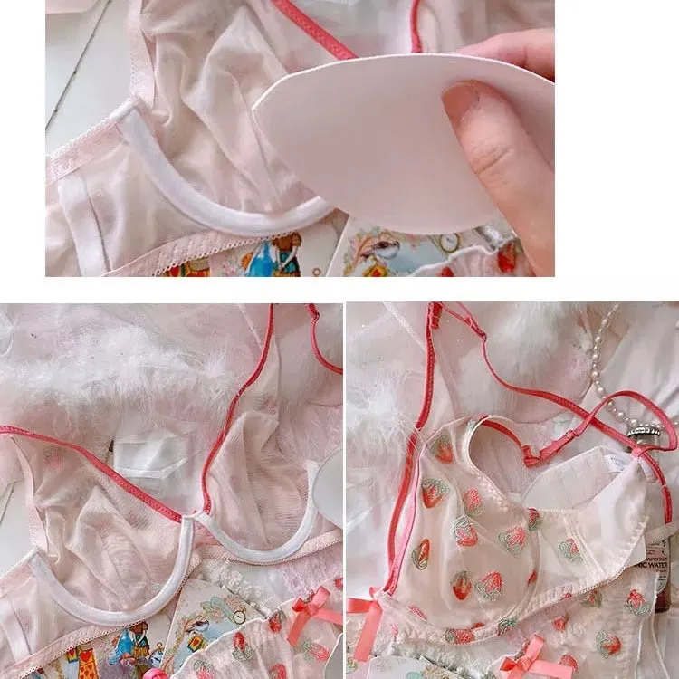 Strawberry Lingerie Set - Kawaii Girly Embellished Soft Delicate