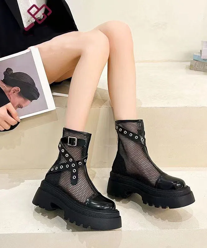 Stylish Pink Mesh Splicing Platform Boots Breathable