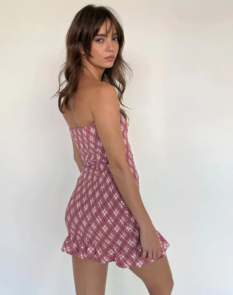 Takiyo Pink Tartan Bandeau Mini Dress