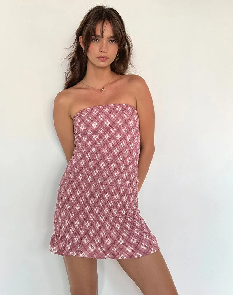 Takiyo Pink Tartan Bandeau Mini Dress