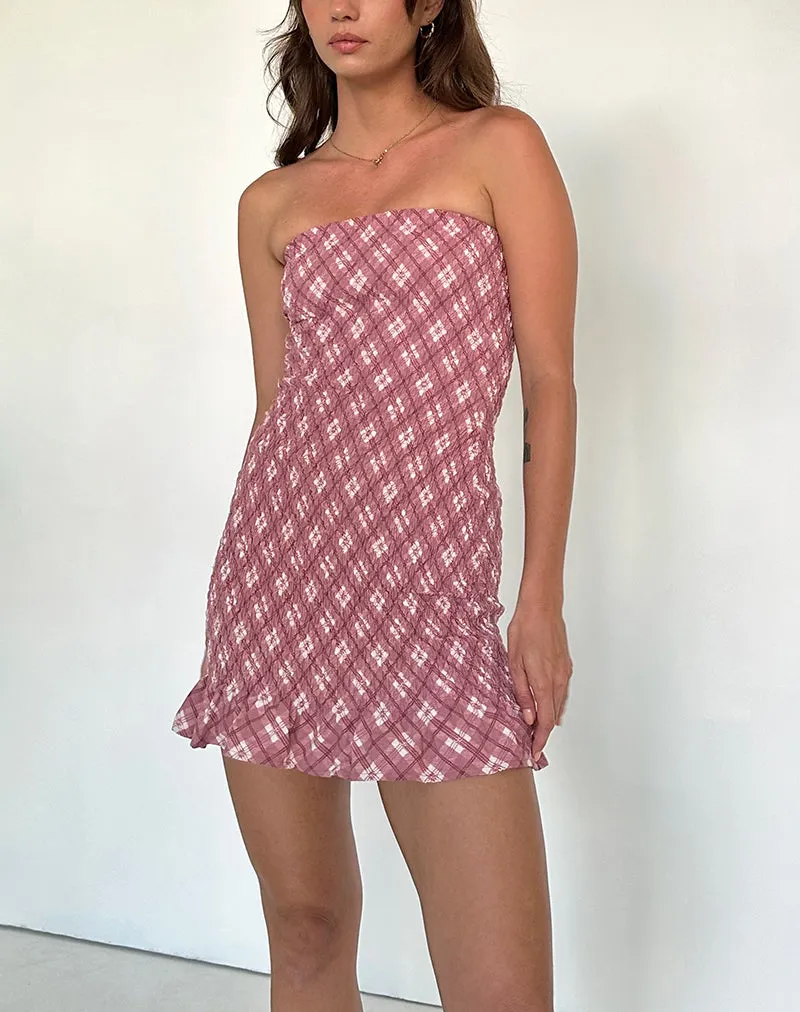 Takiyo Pink Tartan Bandeau Mini Dress