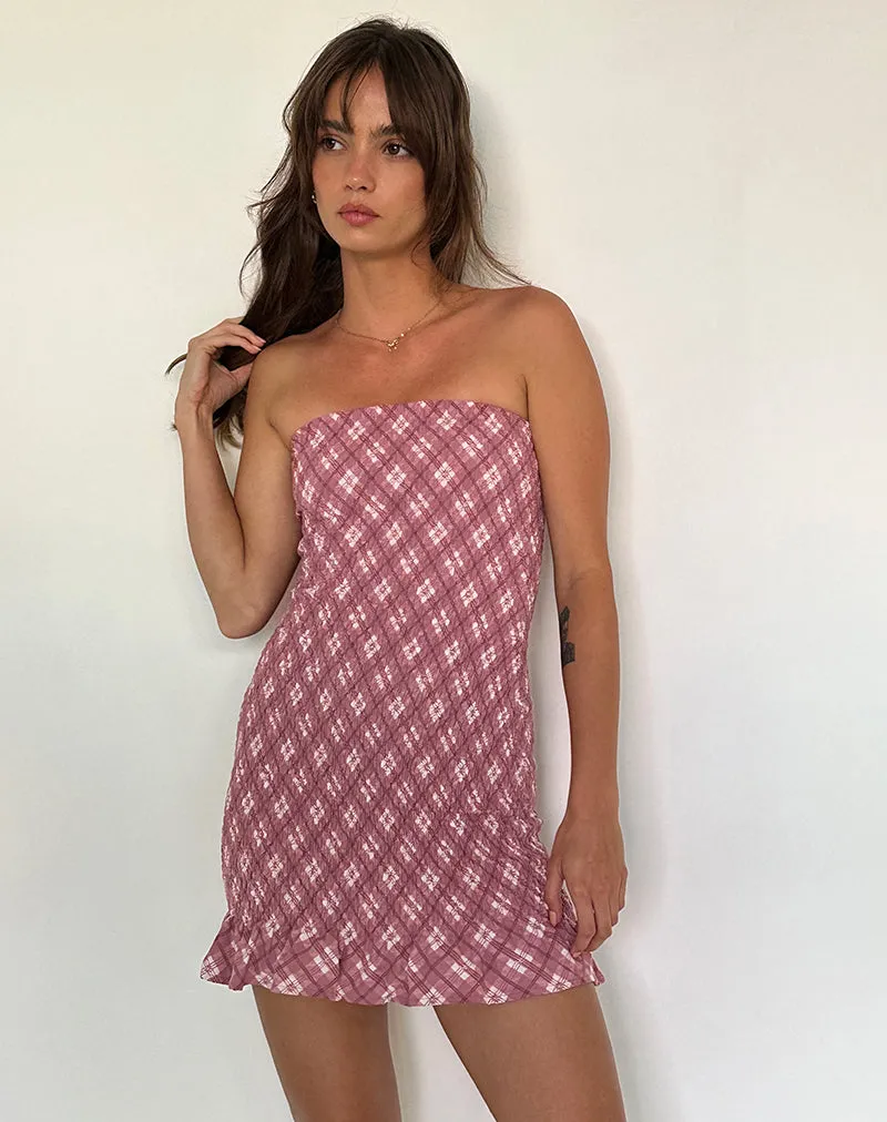 Takiyo Pink Tartan Bandeau Mini Dress