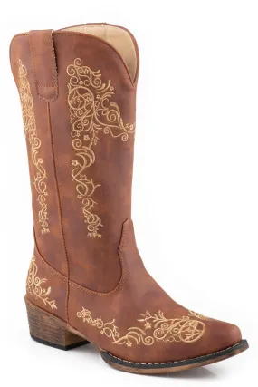 Tan Faux Leather Cowboy Boots by Roper Womens - Riley Scroll