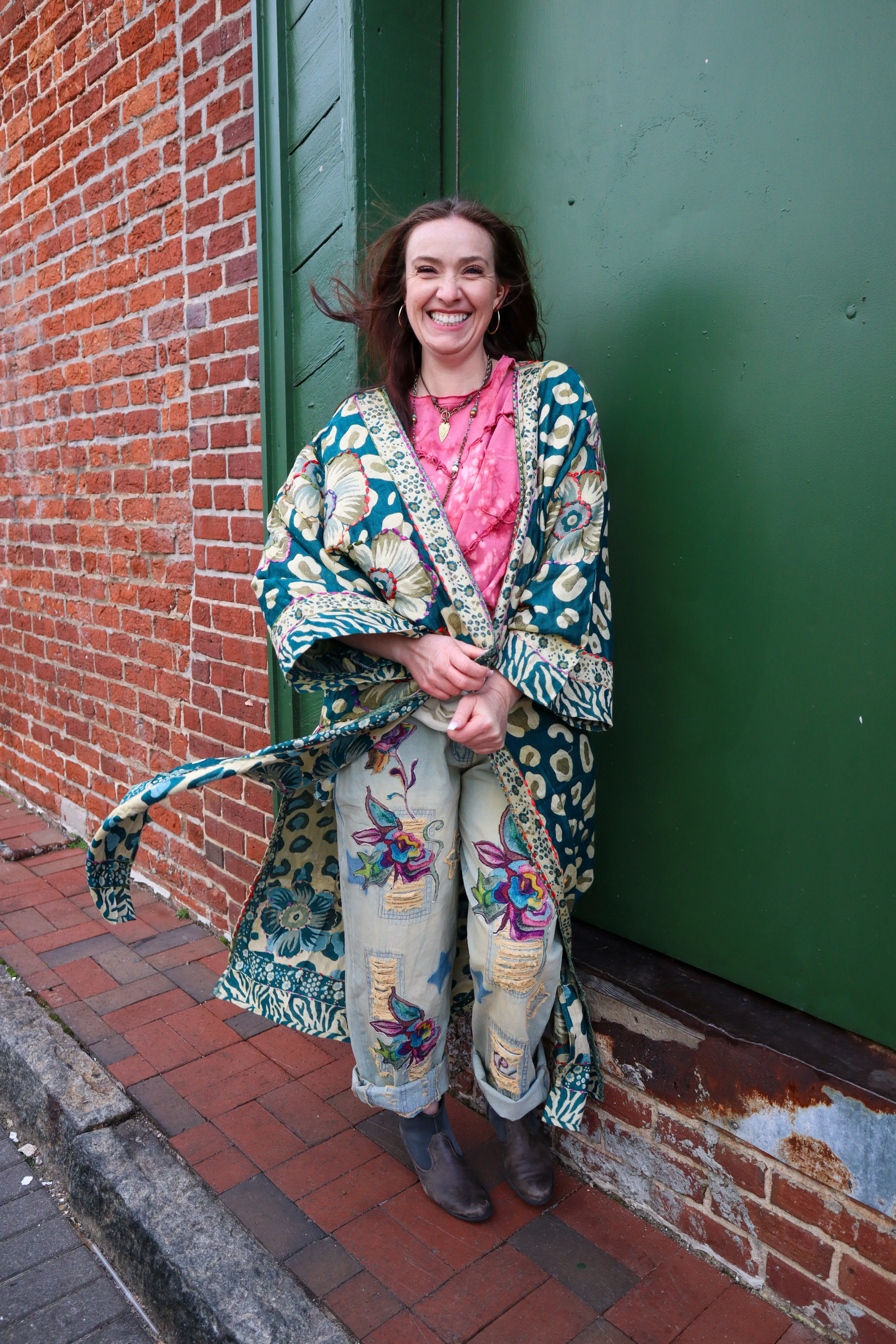 Turquoise Kimono Duster with Spots