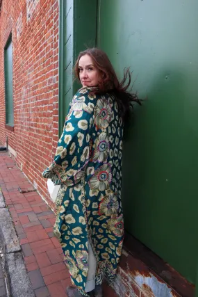 Turquoise Kimono Duster with Spots