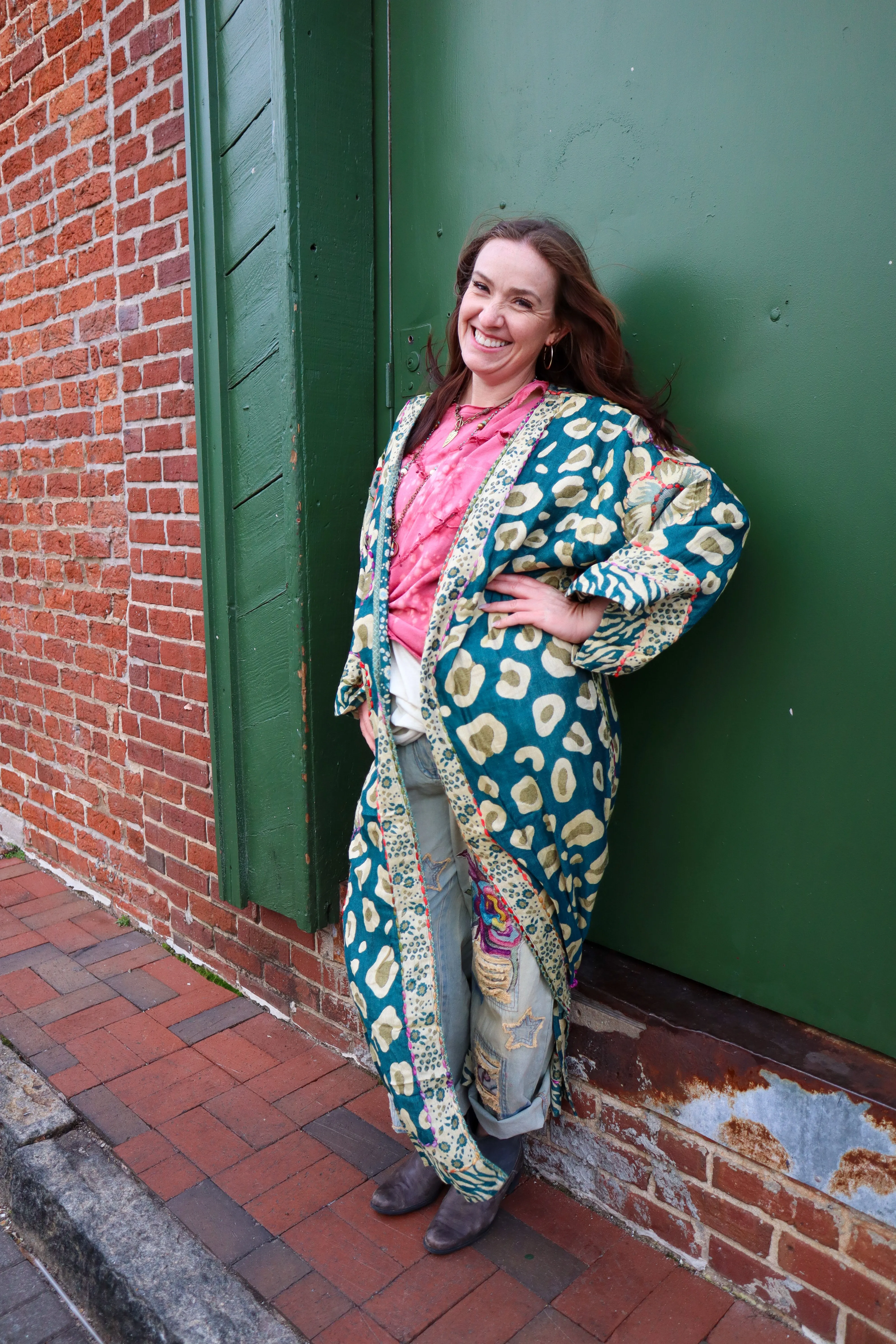 Turquoise Kimono Duster with Spots