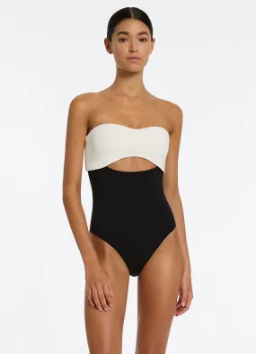 Versa Rib Bandeau One Piece Swimsuit - Black/Cream