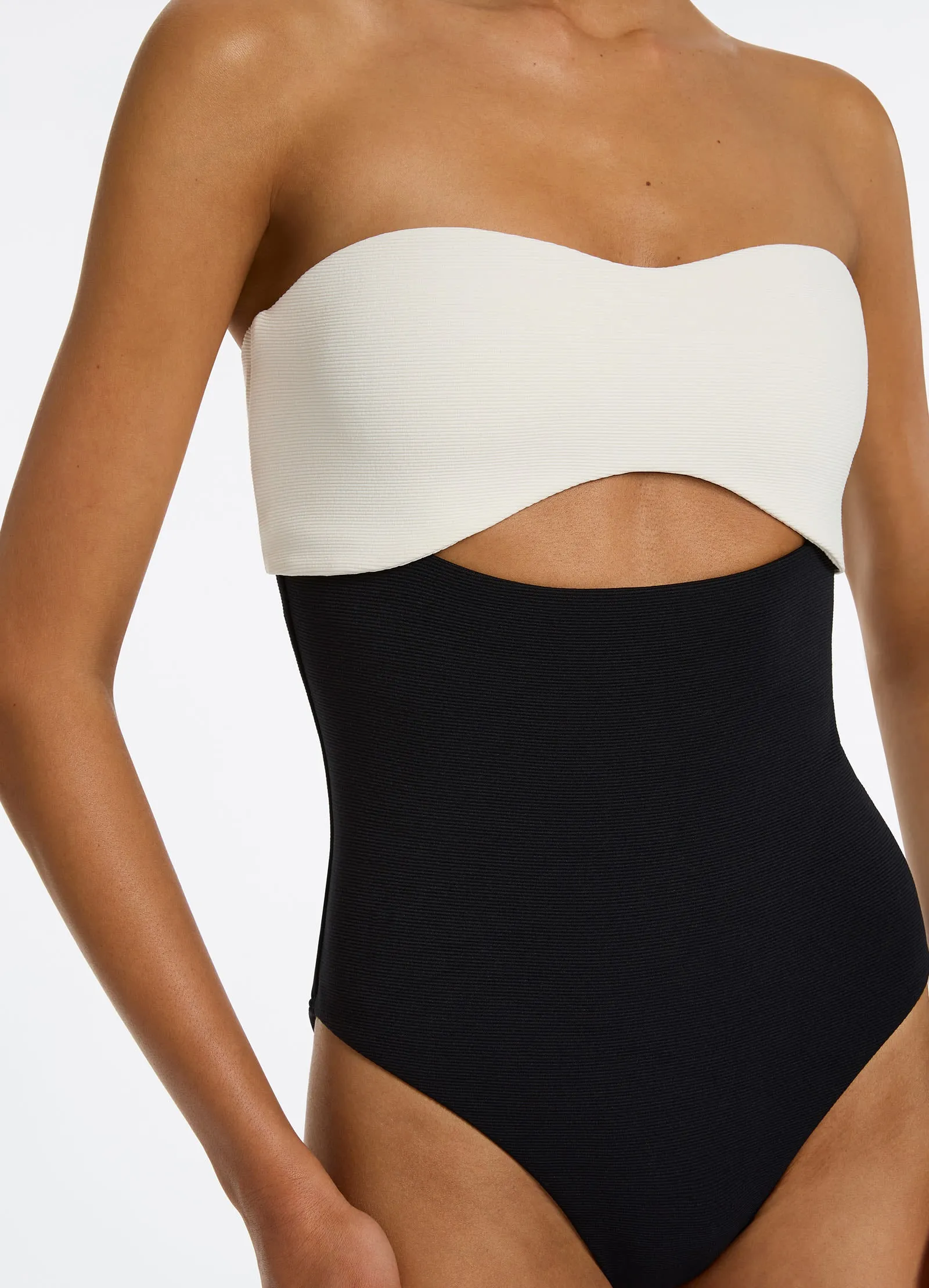 Versa Rib Bandeau One Piece Swimsuit - Black/Cream