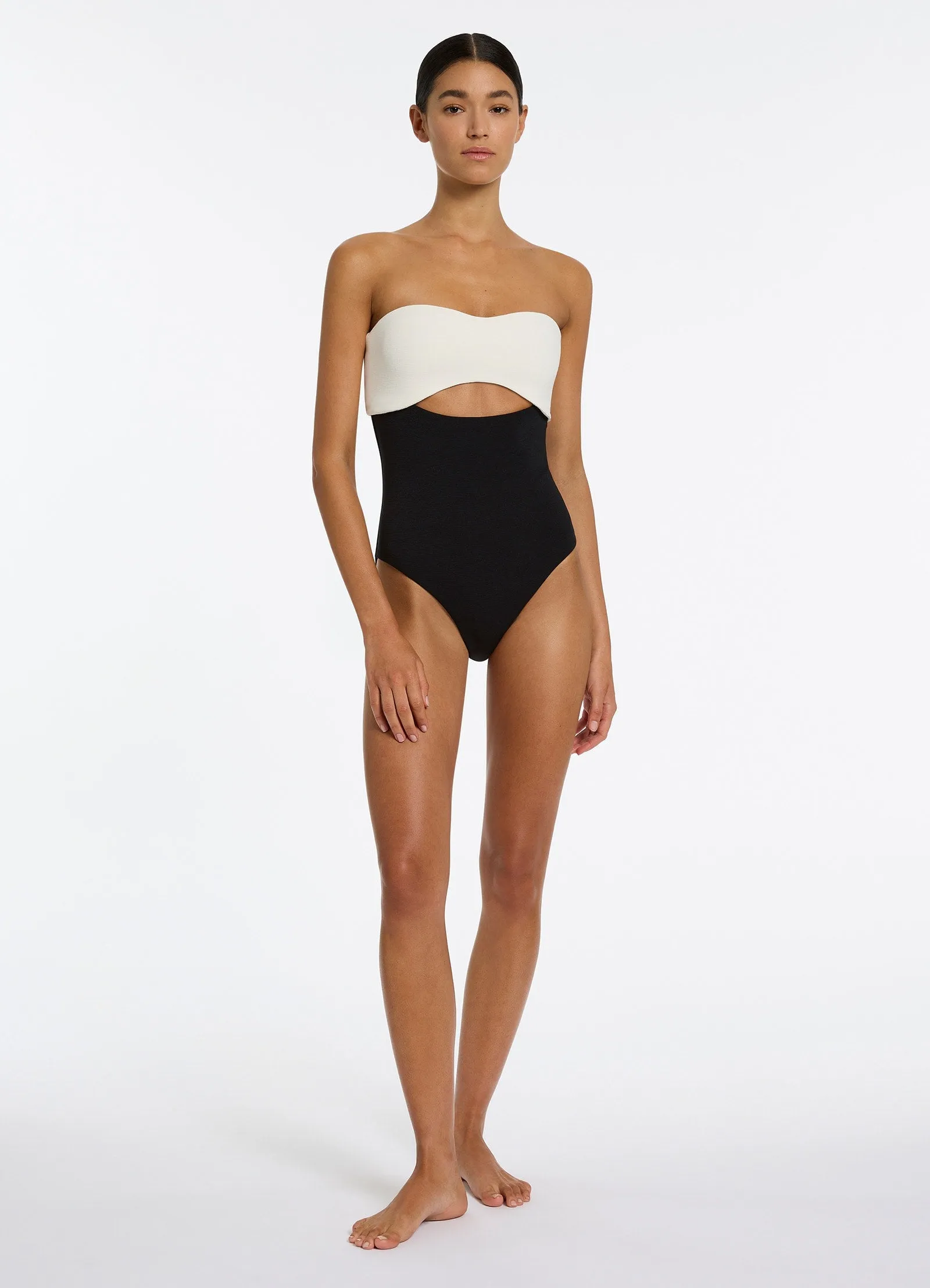 Versa Rib Bandeau One Piece Swimsuit - Black/Cream