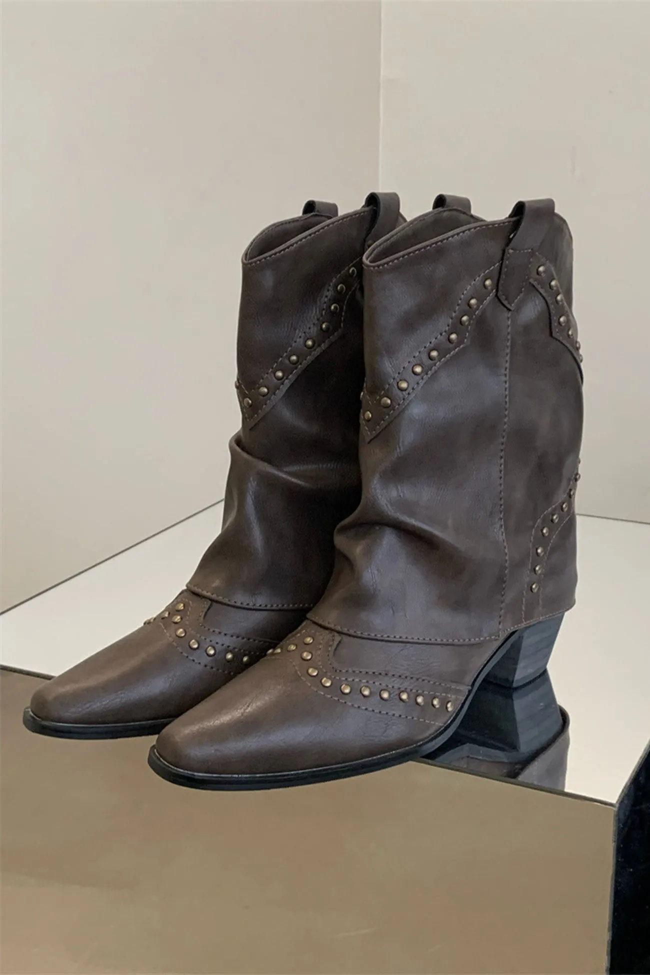 Vintage Studded Mid-Calf Boots