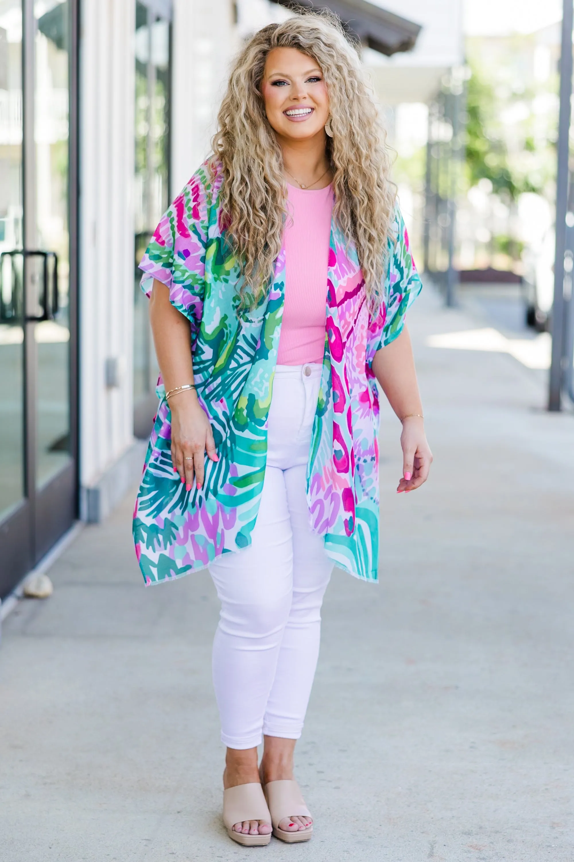 We're On Our Way - Kimono, Green-Pink