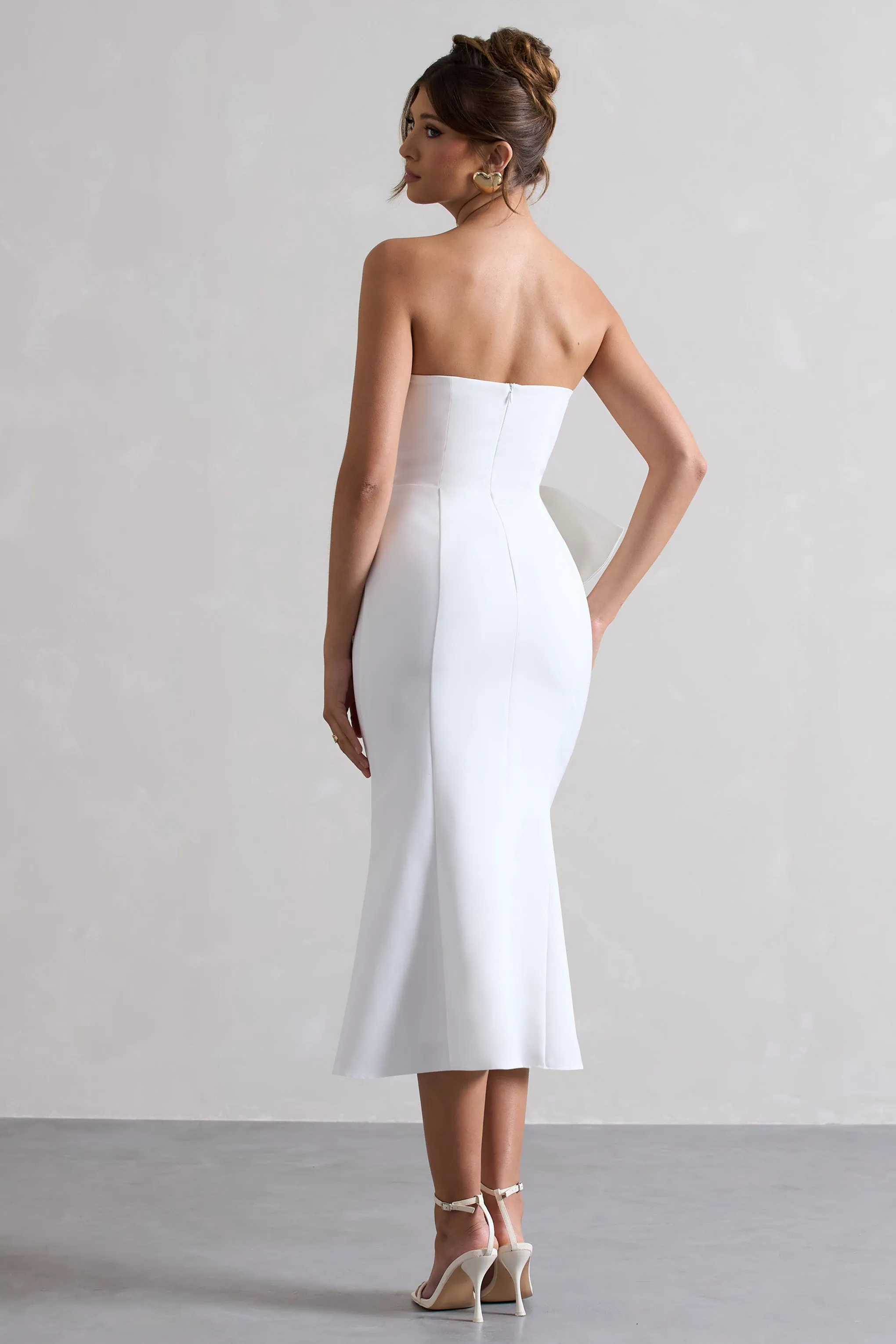 White Bandeau Midi Dress With Oversized Bow - Shop Now.