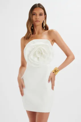 WHITE BRYANNA 3D Flower Satin Mini Dress Bandeau - Buy Now