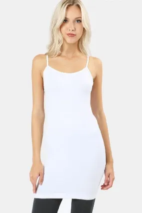 White dress, long tank top, layering cami for women.