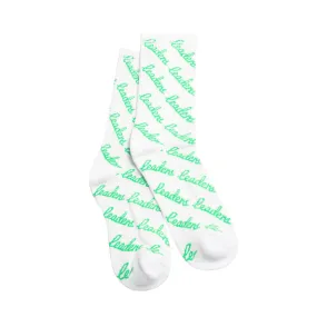 White Lime Cursive Socks