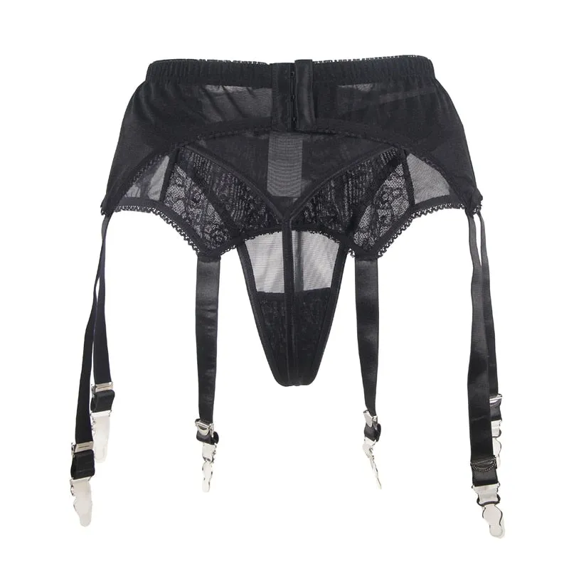 Women's Adjustable Garter Belt with Metal Clips, Elasticity Strap, and Lace Suspenders