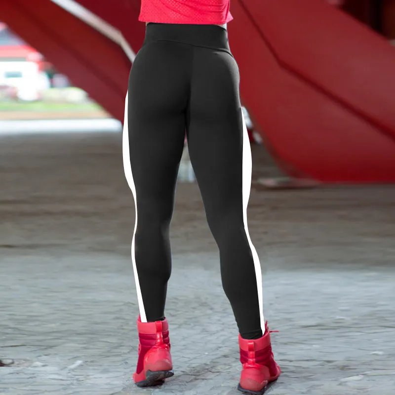 Women's Fitness Leggings with Side Stripe, Push Up Jeggings for Workout and Bodybuilding