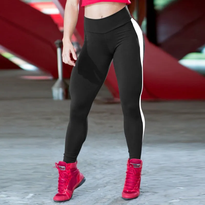 Women's Fitness Leggings with Side Stripe, Push Up Jeggings for Workout and Bodybuilding