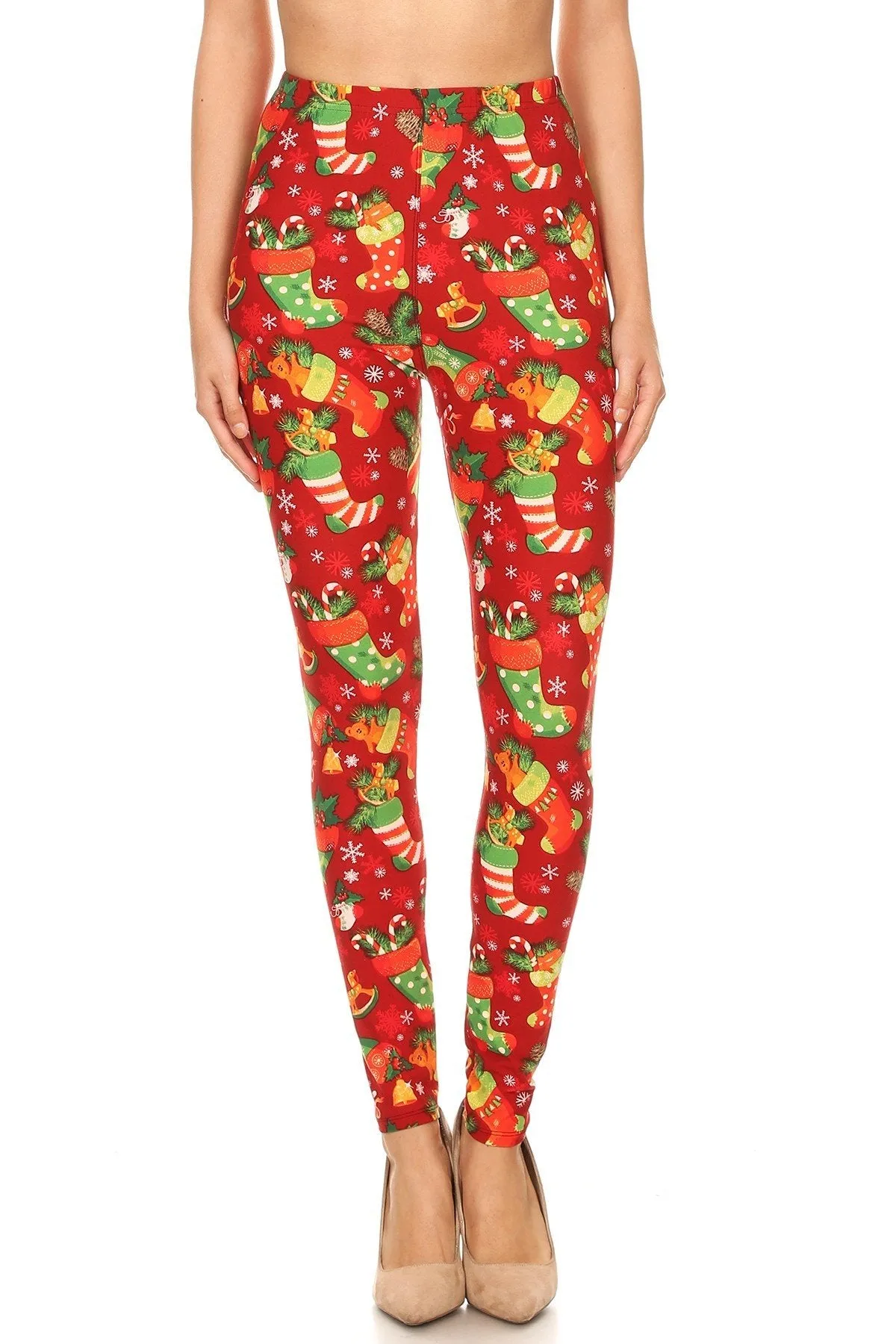 Women's PLUS Christmas Socks Leggings - Holiday Gift, Pattern Printed