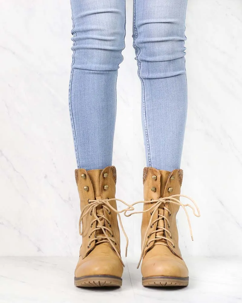 Woods Tan Boots with Ankle Sweater Cuff