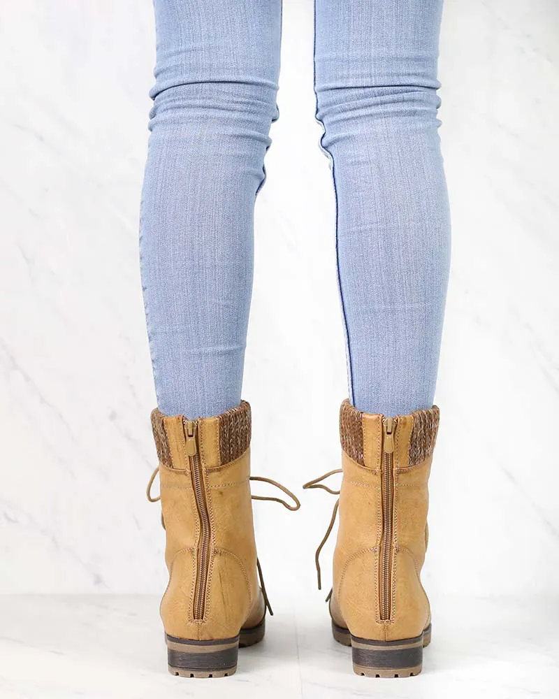 Woods Tan Boots with Ankle Sweater Cuff