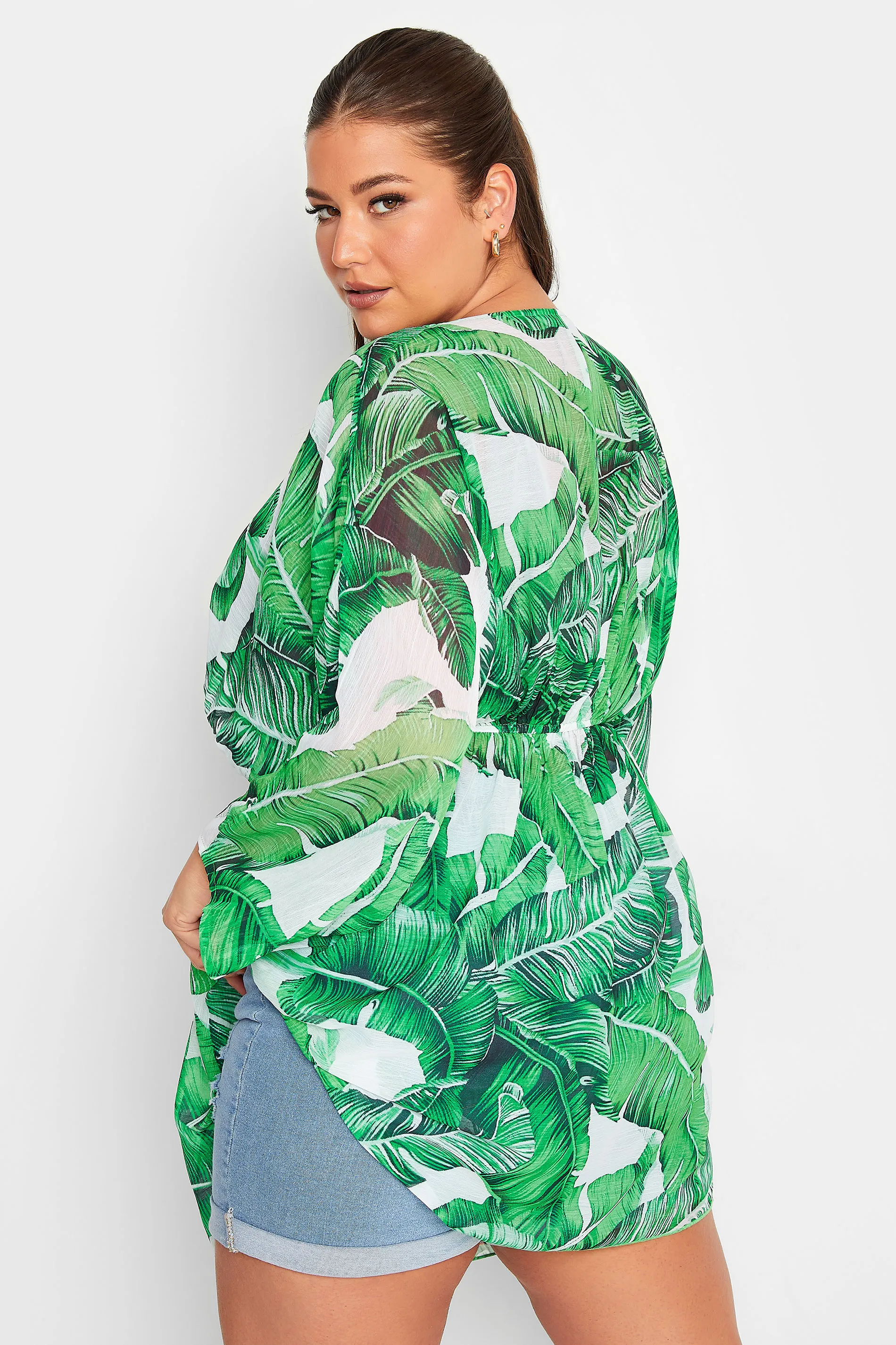 YOURS Curve Green Leaf Print Kimono - Green Leaf Print Kimono by YOURS Curve