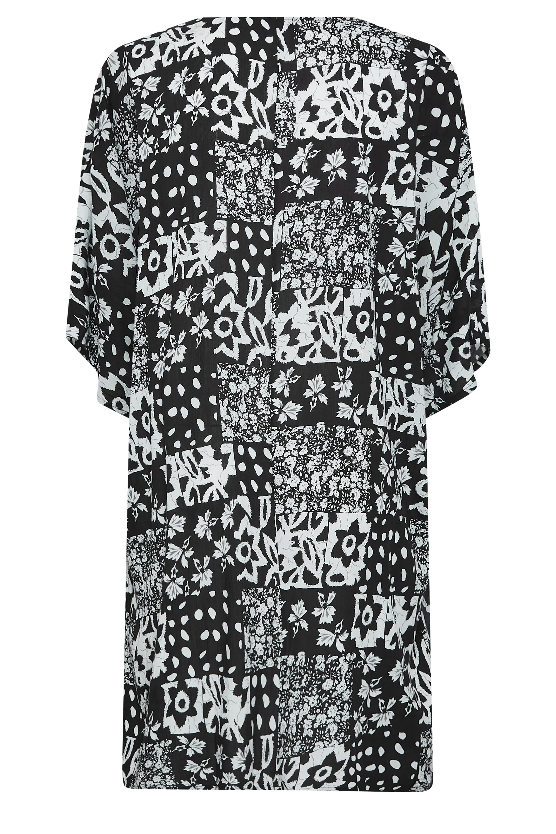 YOURS Tropical Print Longline Kimono Black: Curved Design.